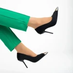 Дамски обувки  черни  от текстилен материал  с ток  Melany