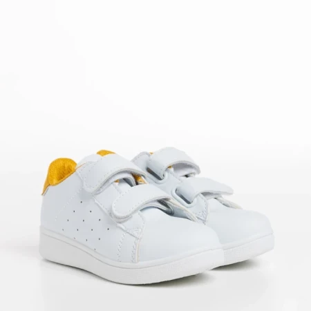 Детски спортни обувки  бели  със жълто от еко кожа   Artio