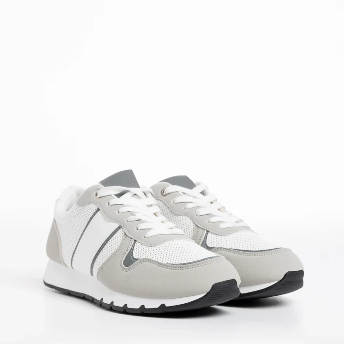 Мъжки спортни обувки  бели със сиво  от текстилен материал  Lorenzo