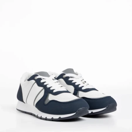 Мъжки спортни обувки  бели със синьо  от текстилен материал  Lorenzo