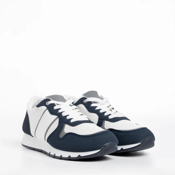 Мъжки спортни обувки  бели със синьо  от текстилен материал  Lorenzo