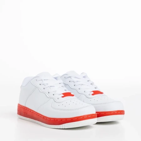 Детски спортни обувки  бели  с червено  от еко кожа  Carsyn