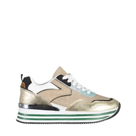 Дамски спортни обувки  златисти от еко кожа и текстилен материал  Dottie