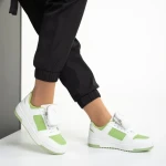 Дамски спортни обувки  бели със зелено  от еко кожа Inola