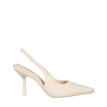 Дамски обувки  бежови от текстилен материал  с ток  Oveta