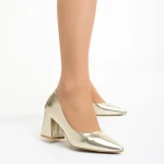 Дамски обувки  златисти  от еко кожа с ток  Mirsada