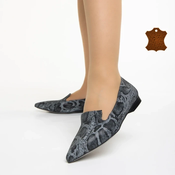 Дамски балерини  Marco сиви  с черно от естествена кожа Lally