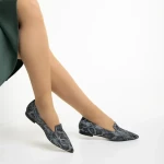 Дамски балерини  Marco сиви  с черно от естествена кожа Lally