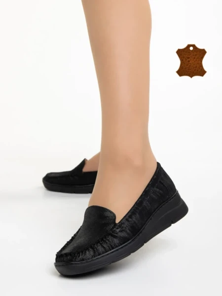 Дамски мокасини  черни  от естествена кожа Zofia