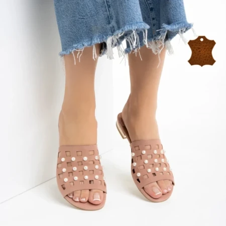 Дамски  чехли  Marco розови  от естествена кожа Elba