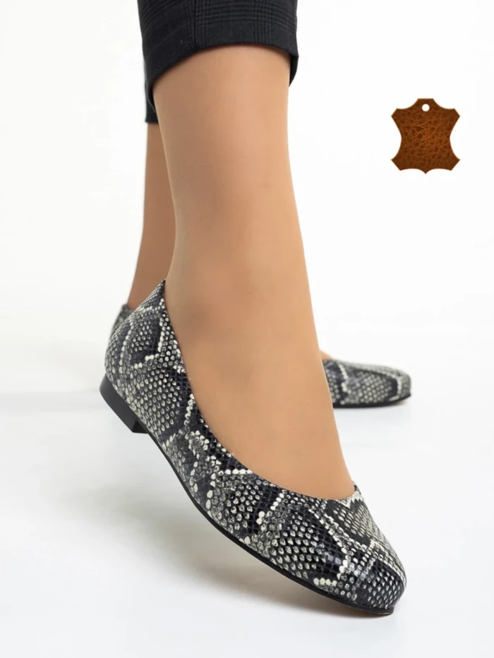 Дамски балерини  Marco бежови с черно от естествена кожа Marnie