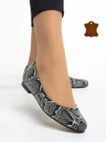 Дамски балерини  Marco бежови с черно от естествена кожа Marnie