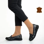 Дамски мокасини  черни със сиво от естествена кожа Zofia