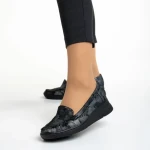 Дамски мокасини  черни със сиво от естествена кожа Zofia