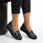 Дамски мокасини  черни със сиво от естествена кожа Zofia