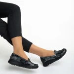 Дамски мокасини  черни със сиво от естествена кожа Zofia