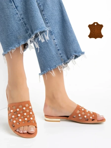 Дамски  чехли  Marco оранжеви  от естествена кожа Elba