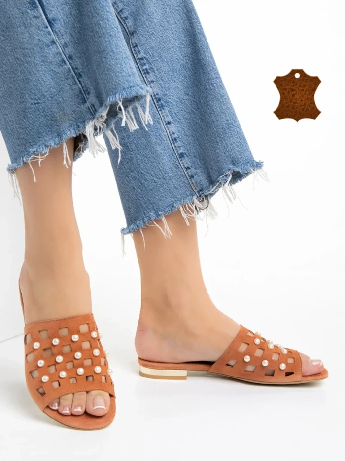 Дамски  чехли  Marco оранжеви  от естествена кожа Elba