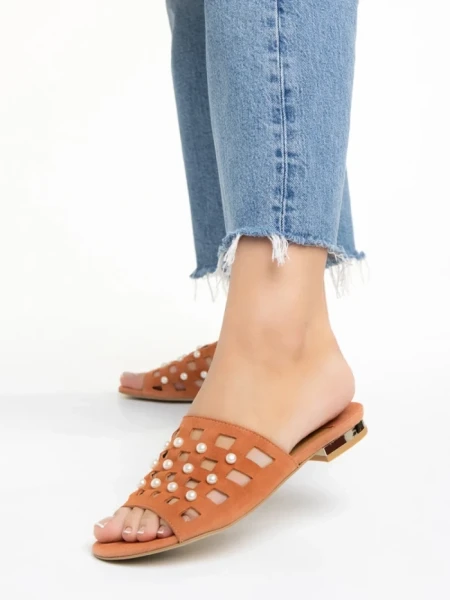 Дамски  чехли  Marco оранжеви  от естествена кожа Elba