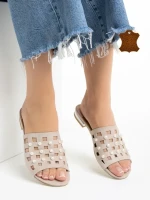 Дамски  чехли  Marco бежови от естествена кожа Elba