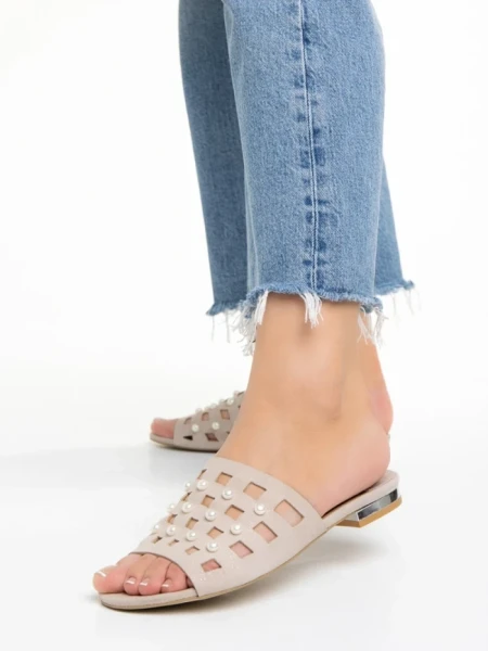 Дамски  чехли  Marco бежови от естествена кожа Elba