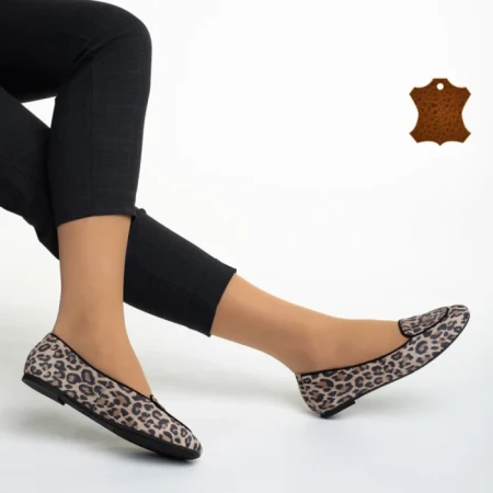 Дамски балерини  Marco бежови леопард от велур  Teresita