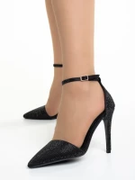 Дамски обувки  черни  от текстилен материал  с ток  Olamide