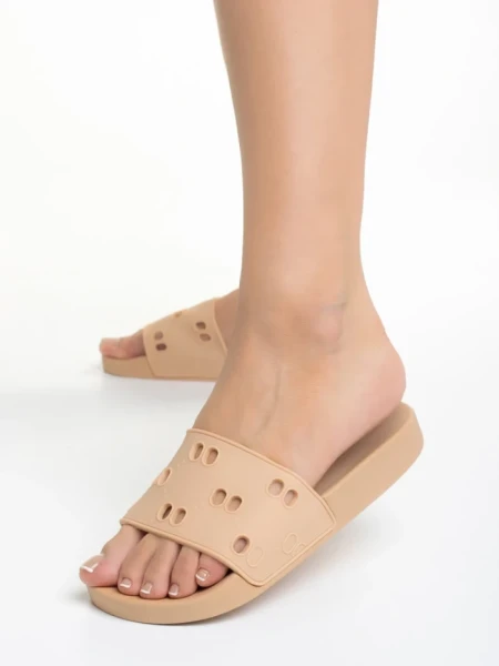 Дамски чехли  бежови от синтетичен материал  Raimonda