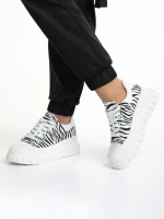 Дамски кецове  бели с черно от текстилен материал  Abon