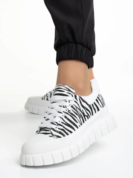 Дамски кецове  бели с черно от текстилен материал  Abon