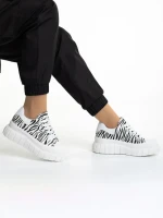 Дамски кецове  бели с черно от текстилен материал  Abon