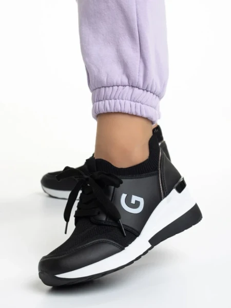 Дамски спортни обувки  черни от еко кожа  и текстилен материал  Alix