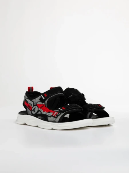 Детски сандали черни  с червено от текстилен материал  Tihana