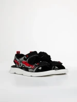 Детски сандали черни  с червено от текстилен материал  Tihana