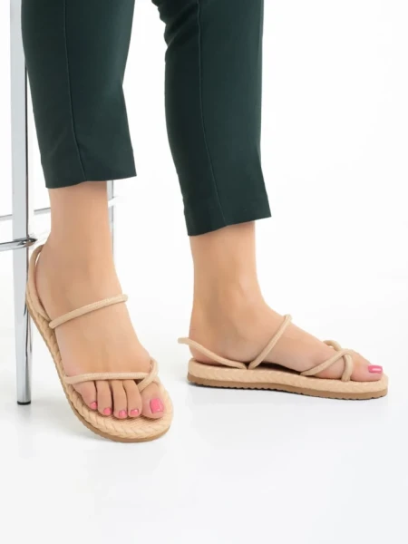 Дамски сандали  бежови от текстилен материал  Nettie