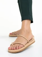 Дамски сандали  бежови от текстилен материал  Nettie