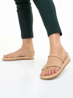 Дамски сандали  бежови от текстилен материал  Nettie