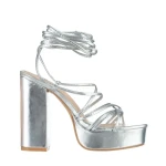 Дамски сандали  сребристи  от еко кожа  Dimitra