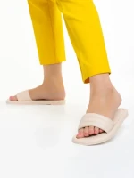 Дамски чехли светло бежови  от еко кожа Gerel