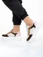 Дамски спортни обувки  бежови  с розово  от еко кожа Jaylin