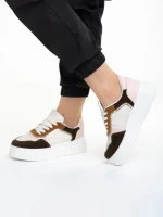 Дамски спортни обувки  бежови  с розово  от еко кожа Jaylin