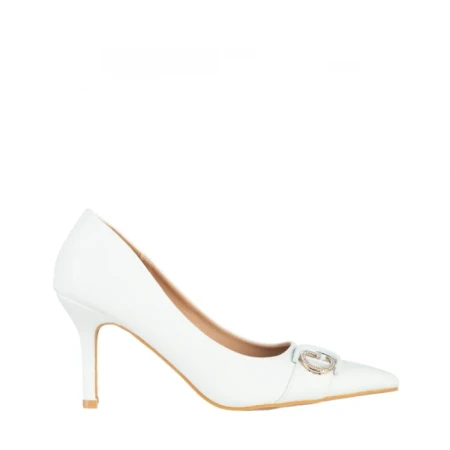 Дамски обувки  бели  с ток от еко кожа Yuka