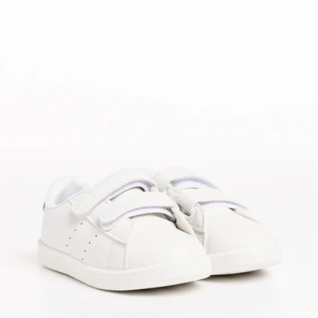 Детски спортни обувки  бели  със зелено  от еко кожа Barney