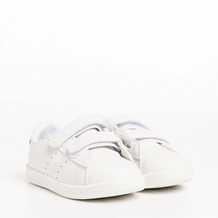 Детски спортни обувки  бели  със зелено  от еко кожа Barney