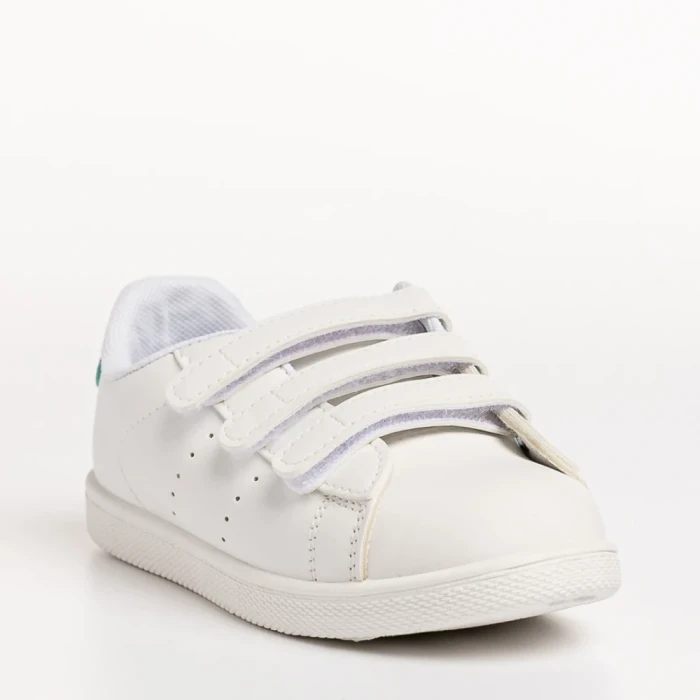 Детски спортни обувки  бели  със зелено  от еко кожа Barney