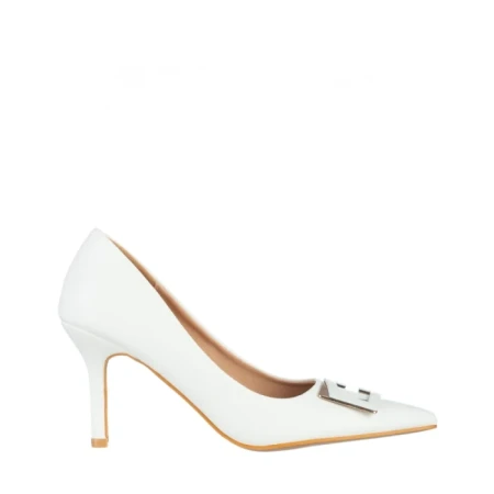 Дамски обувки  бели  с ток от еко кожа Katla