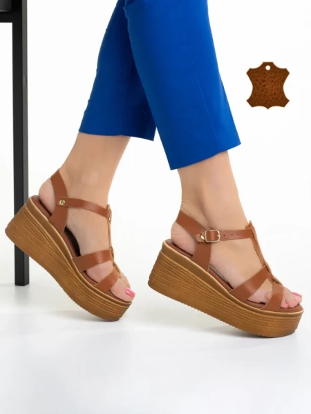 Дамски сандали  Girlhood камел  от естествена кожа  Afroditi