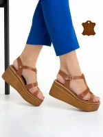 Дамски сандали  Girlhood камел  от естествена кожа  Afroditi
