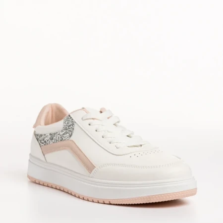 Дамски спортни обувки  бели с розово от еко кожа  Damiana