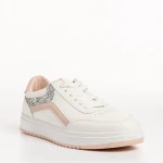 Дамски спортни обувки  бели с розово от еко кожа  Damiana